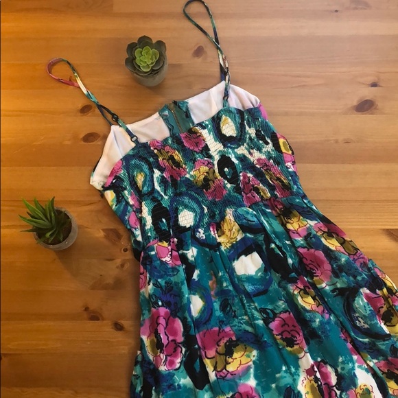 Blue watercolor zip up the front spaghetti strap dress - Picture 4 of 4